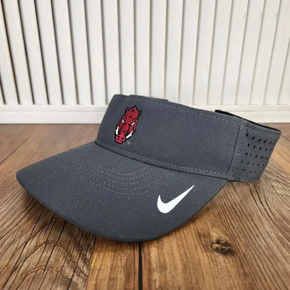 Nike Dri-Fit Arkansas Razorbacks Visor Gray Red Strapback Golf Tennis College
